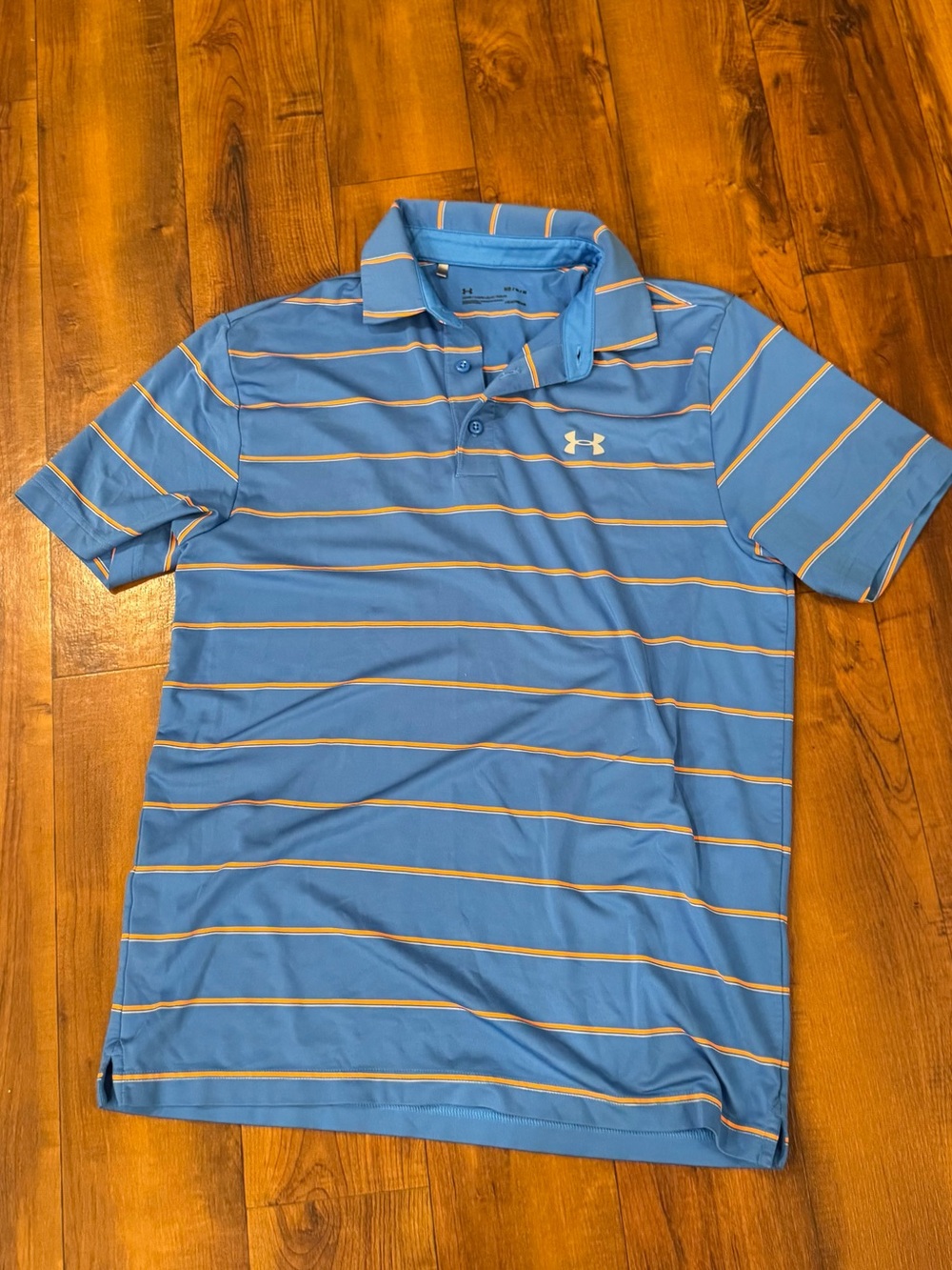 Under Armour Loose active performance Light Blue Polo Yellow Stripe Medium Men’s